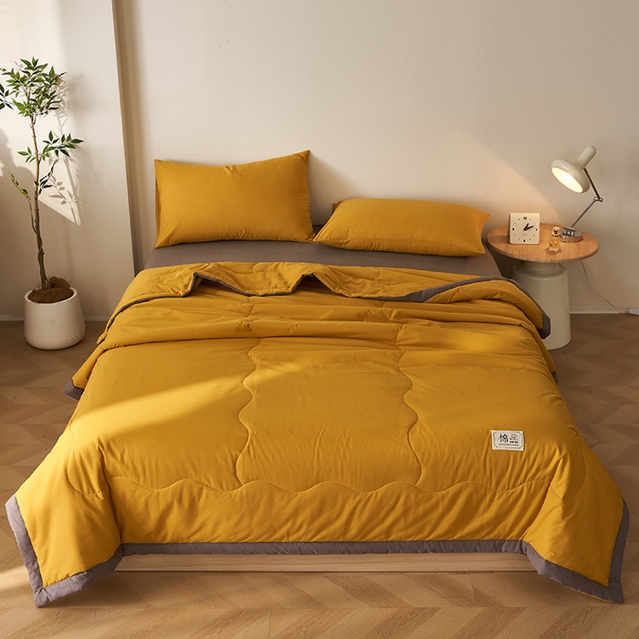 91家纺网 家纺一手货源 找家纺 暖阳 2026新款全棉纯色+拼色棉花夏被夏凉被空调被 姜黄【AB同色】