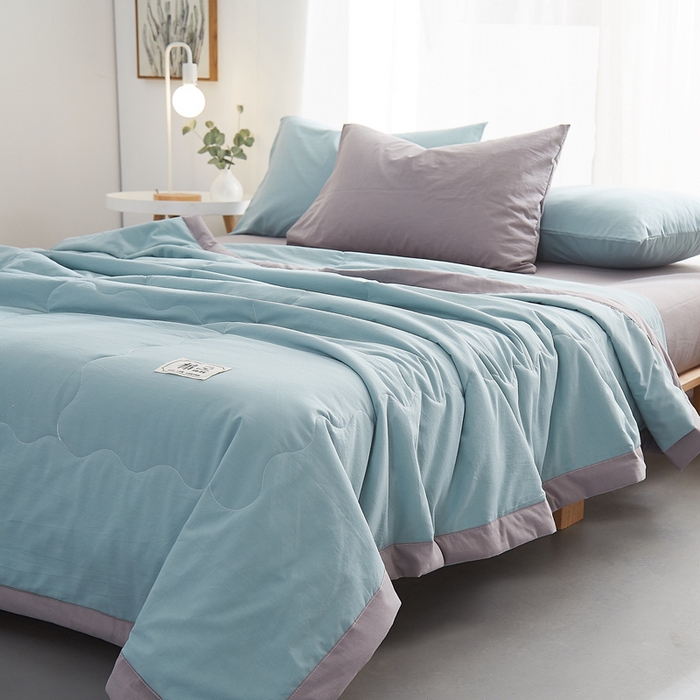 91家纺网 家纺一手货源 找家纺 暖阳 2026新款全棉纯色+拼色棉花夏被夏凉被空调被 豆绿