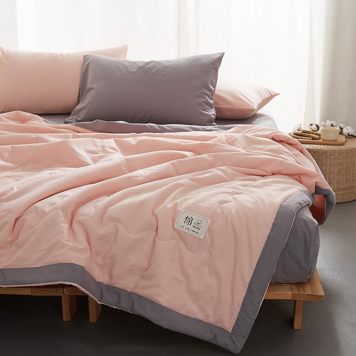 91家纺网 家纺一手货源 找家纺 暖阳 2026新款全棉纯色+拼色棉花夏被夏凉被空调被 粉玉