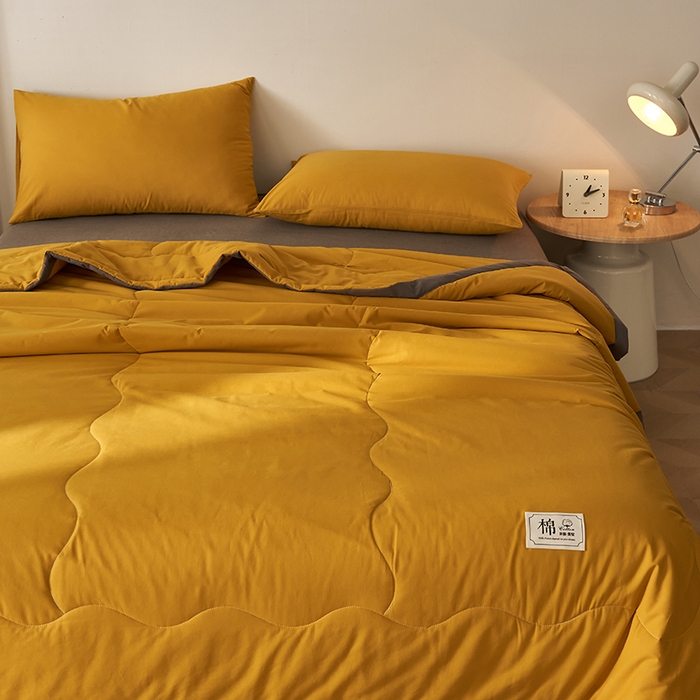 91家纺网 家纺一手货源 找家纺 暖阳 2026新款全棉纯色+拼色棉花夏被夏凉被空调被 姜黄【AB同色】