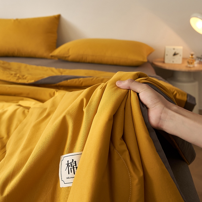 91家纺网 家纺一手货源 找家纺 暖阳 2026新款全棉纯色+拼色棉花夏被夏凉被空调被 姜黄【AB同色】