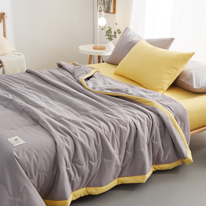 91家纺网 家纺一手货源 找家纺 暖阳 2026新款全棉纯色+拼色棉花夏被夏凉被空调被 中灰