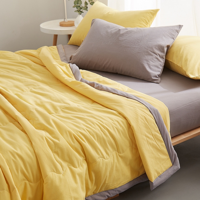 91家纺网 家纺一手货源 找家纺 暖阳 2026新款全棉纯色+拼色棉花夏被夏凉被空调被 柠檬黄