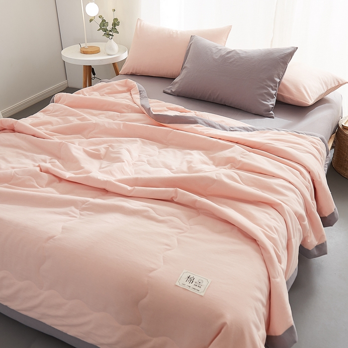 91家纺网 家纺一手货源 找家纺 暖阳 2026新款全棉纯色+拼色棉花夏被夏凉被空调被 粉玉