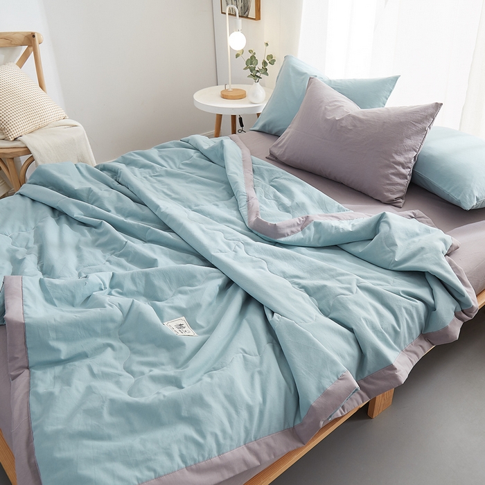 91家纺网 家纺一手货源 找家纺 暖阳 2026新款全棉纯色+拼色棉花夏被夏凉被空调被 豆绿