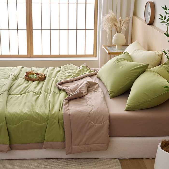 91家纺网 家纺一手货源 找家纺 暖阳 2026新款全棉纯色+拼色棉花夏被夏凉被空调被 草绿拼卡其