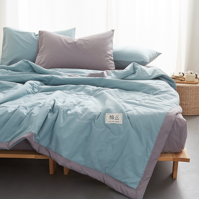 91家纺网 家纺一手货源 找家纺 暖阳 2026新款全棉纯色+拼色棉花夏被夏凉被空调被 豆绿