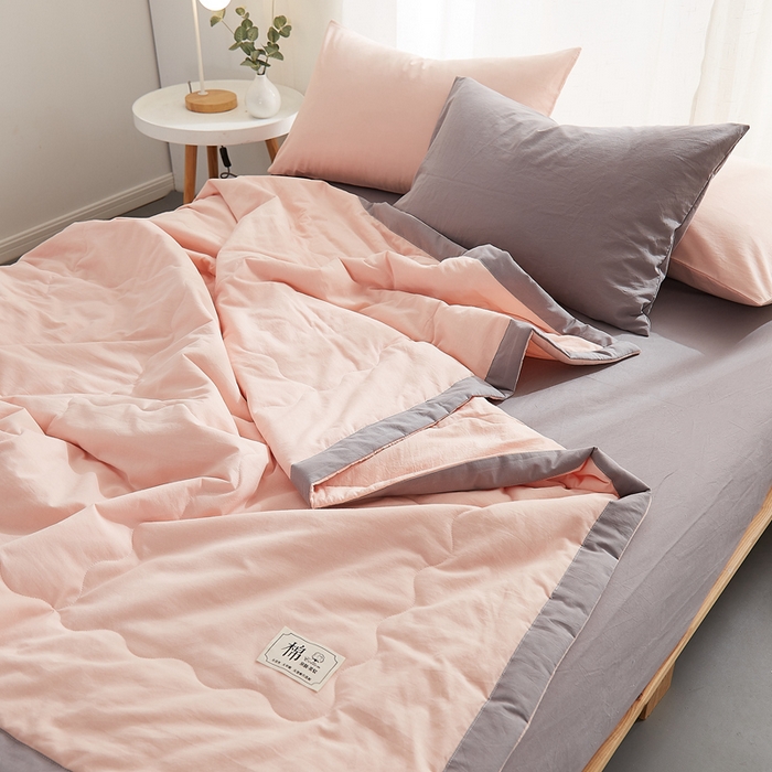 91家纺网 家纺一手货源 找家纺 暖阳 2026新款全棉纯色+拼色棉花夏被夏凉被空调被 粉玉