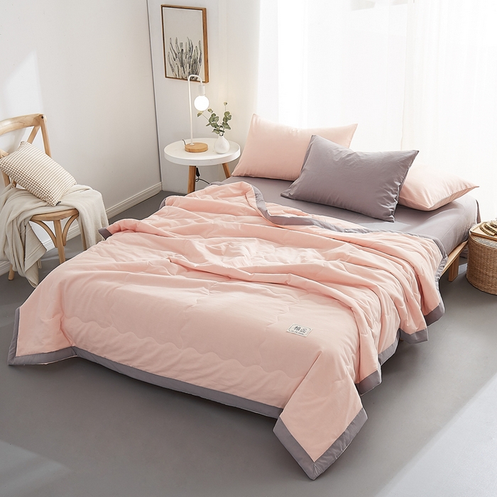 91家纺网 家纺一手货源 找家纺 暖阳 2026新款全棉纯色+拼色棉花夏被夏凉被空调被 粉玉