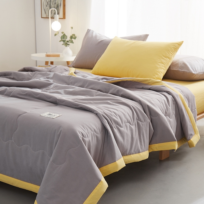 91家纺网 家纺一手货源 找家纺 暖阳 2026新款全棉纯色+拼色棉花夏被夏凉被空调被 中灰