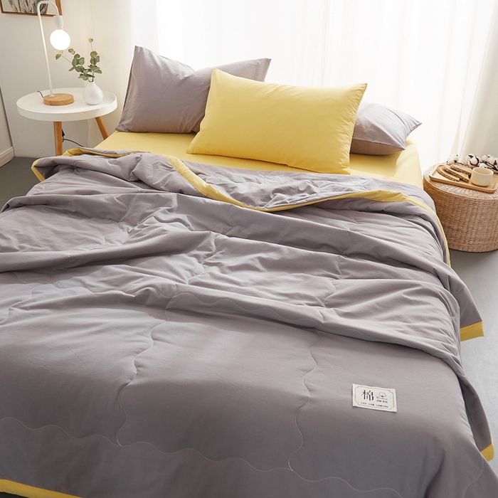 91家纺网 家纺一手货源 找家纺 暖阳 2026新款全棉纯色+拼色棉花夏被夏凉被空调被 中灰