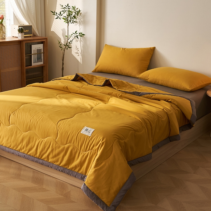 91家纺网 家纺一手货源 找家纺 暖阳 2026新款全棉纯色+拼色棉花夏被夏凉被空调被 姜黄【AB同色】