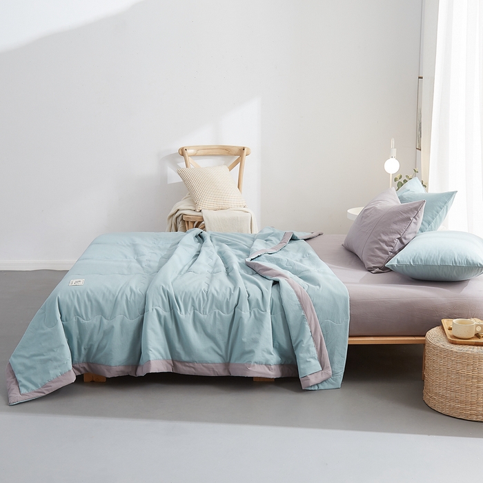 91家纺网 家纺一手货源 找家纺 暖阳 2026新款全棉纯色+拼色棉花夏被夏凉被空调被 豆绿