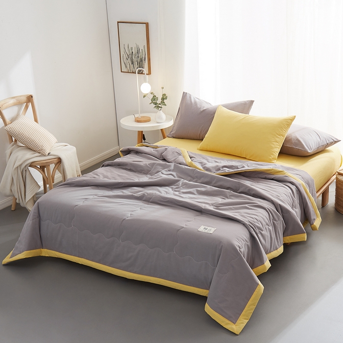 91家纺网 家纺一手货源 找家纺 暖阳 2026新款全棉纯色+拼色棉花夏被夏凉被空调被 中灰