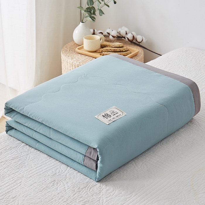 91家纺网 家纺一手货源 找家纺 暖阳 2026新款全棉纯色+拼色棉花夏被夏凉被空调被 豆绿
