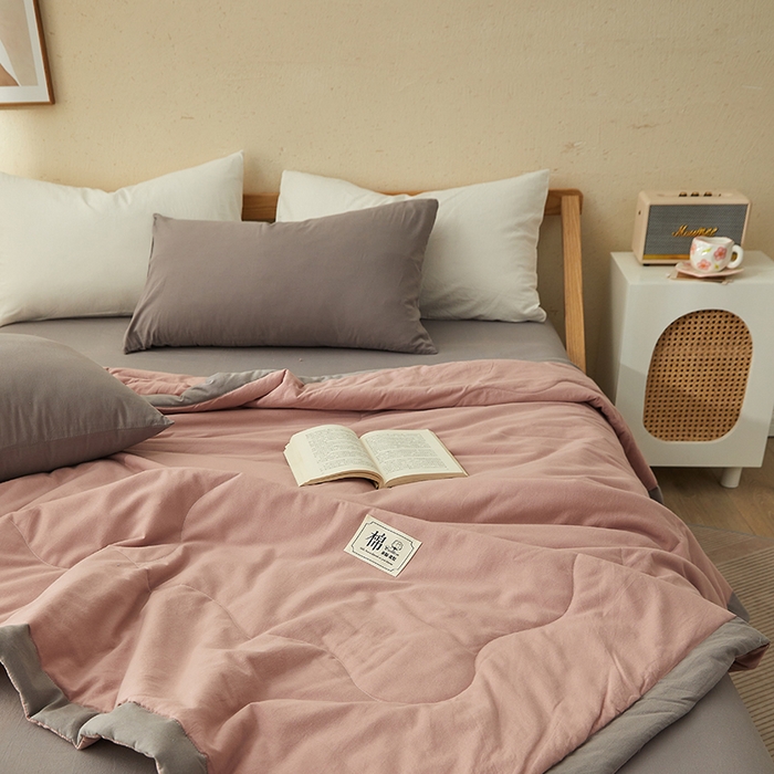 91家纺网 家纺一手货源 找家纺 暖阳 2026新款全棉纯色+拼色棉花夏被夏凉被空调被 藕粉