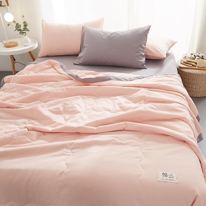 91家纺网 家纺一手货源 找家纺 暖阳 2026新款全棉纯色+拼色棉花夏被夏凉被空调被 粉玉