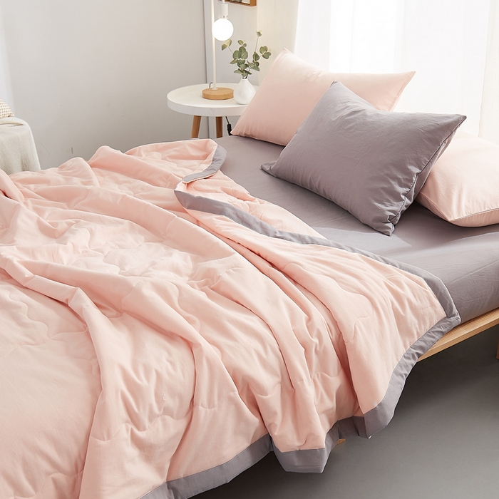 91家纺网 家纺一手货源 找家纺 暖阳 2026新款全棉纯色+拼色棉花夏被夏凉被空调被 粉玉