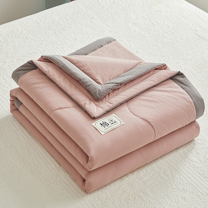 91家纺网 家纺一手货源 找家纺 暖阳 2026新款全棉纯色+拼色棉花夏被夏凉被空调被 藕粉