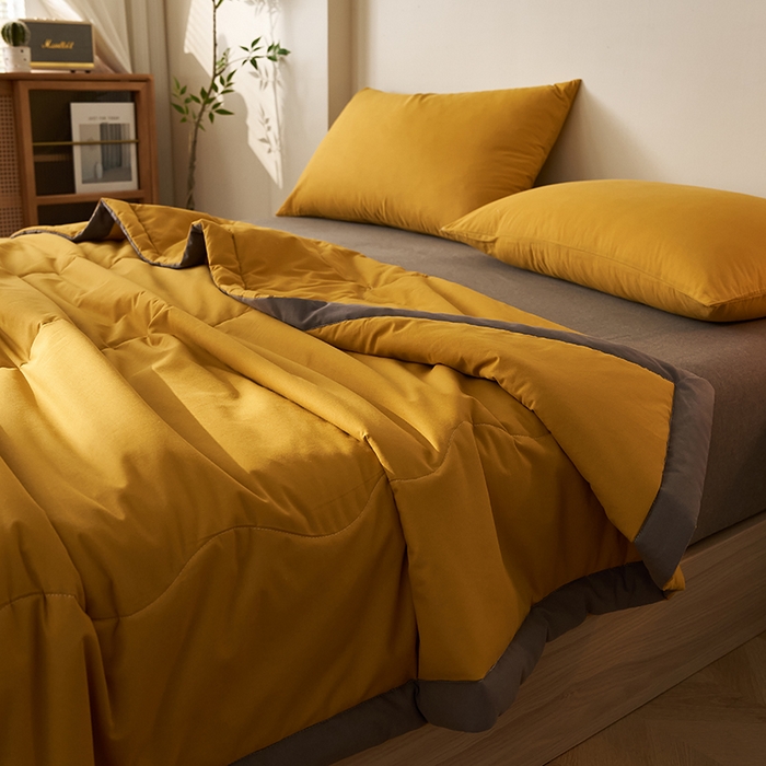 91家纺网 家纺一手货源 找家纺 暖阳 2026新款全棉纯色+拼色棉花夏被夏凉被空调被 姜黄【AB同色】