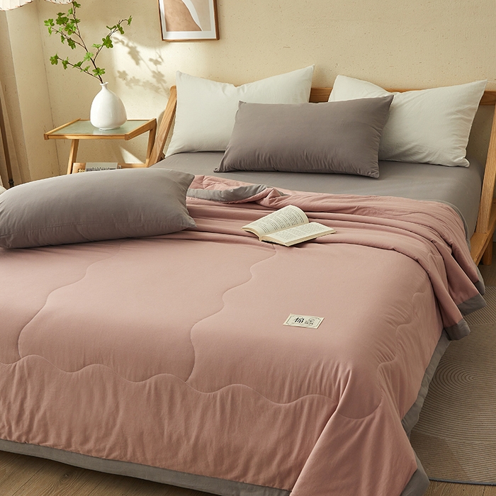 91家纺网 家纺一手货源 找家纺 暖阳 2026新款全棉纯色+拼色棉花夏被夏凉被空调被 藕粉