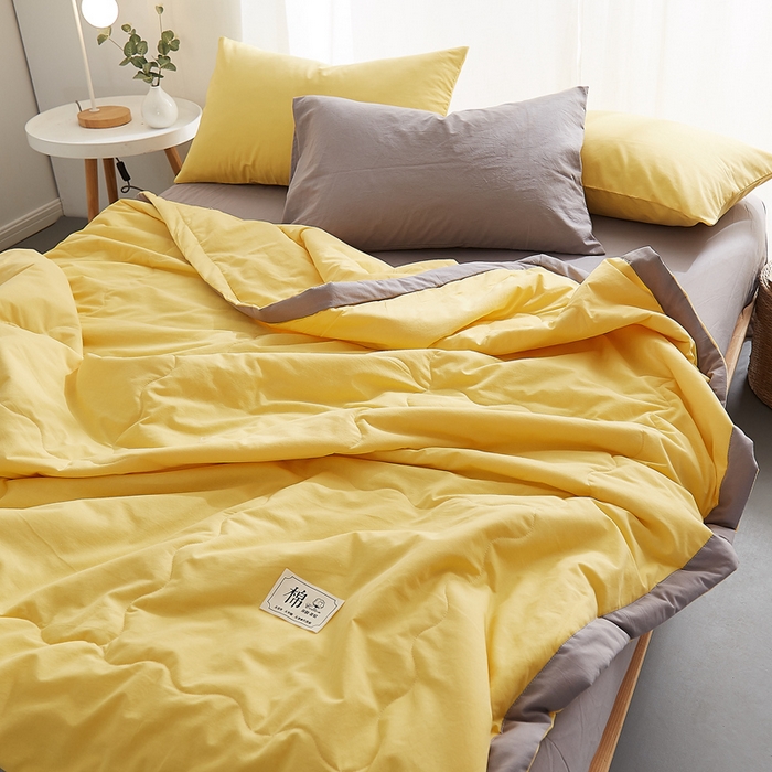 91家纺网 家纺一手货源 找家纺 暖阳 2026新款全棉纯色+拼色棉花夏被夏凉被空调被 柠檬黄