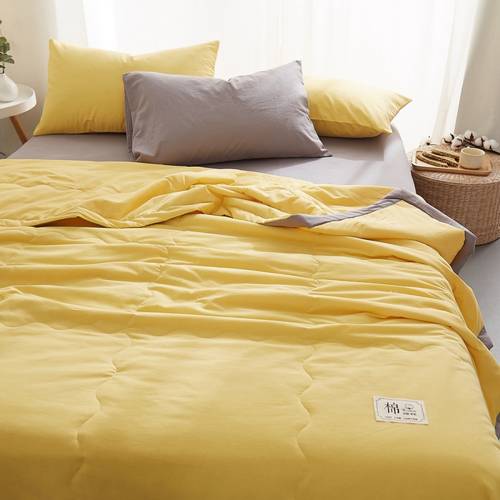 91家纺网 家纺一手货源 找家纺 暖阳 2026新款全棉纯色+拼色棉花夏被夏凉被空调被 柠檬黄