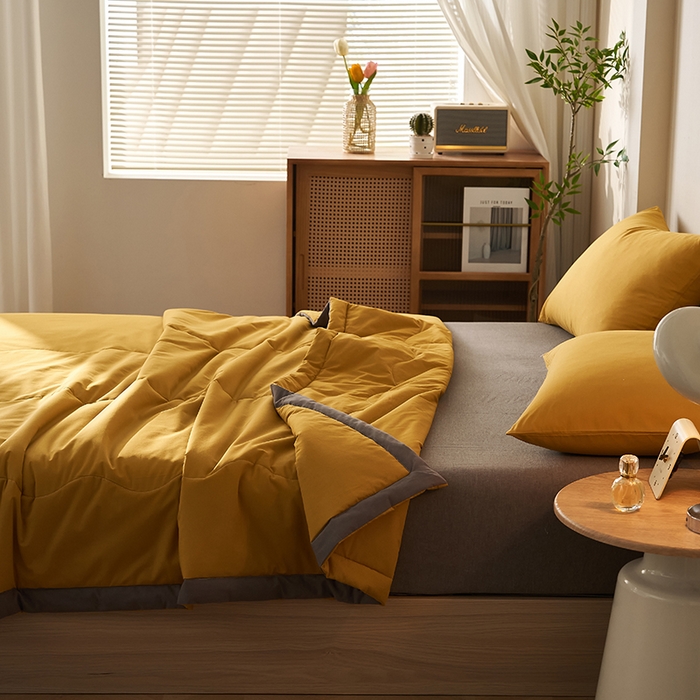 91家纺网 家纺一手货源 找家纺 暖阳 2026新款全棉纯色+拼色棉花夏被夏凉被空调被 姜黄【AB同色】