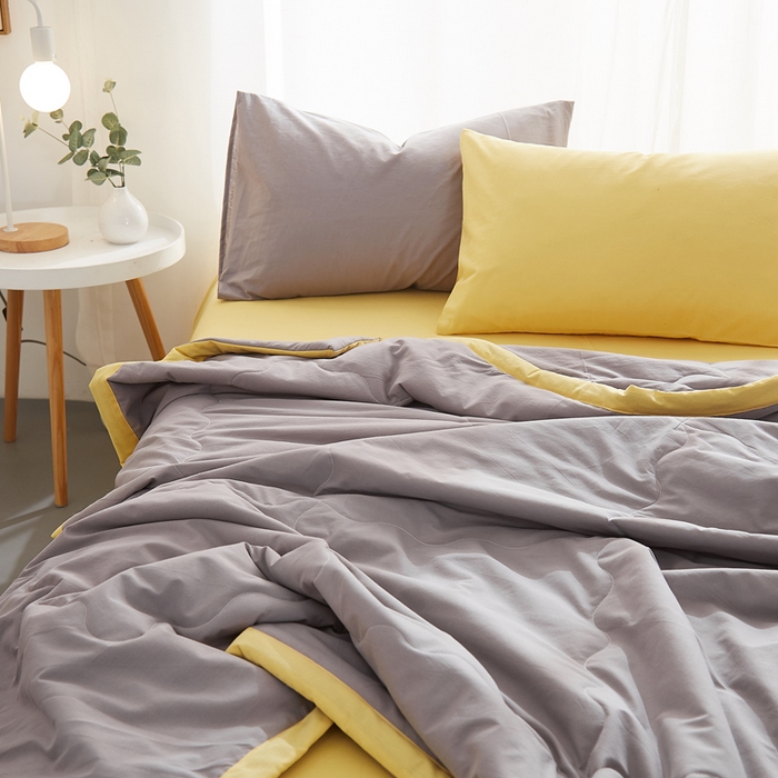 91家纺网 家纺一手货源 找家纺 暖阳 2026新款全棉纯色+拼色棉花夏被夏凉被空调被 中灰