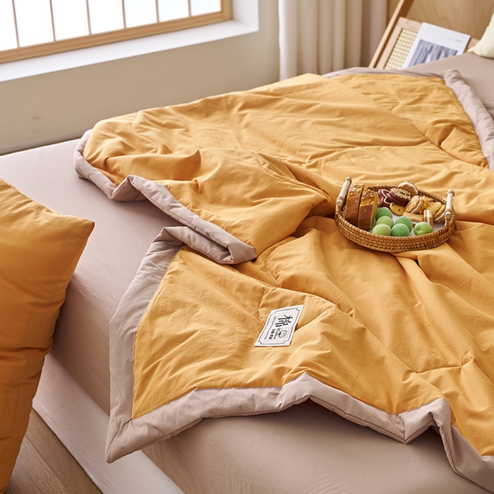 91家纺网 家纺一手货源 找家纺 暖阳 2026新款全棉纯色+拼色棉花夏被夏凉被空调被 南瓜拼卡其