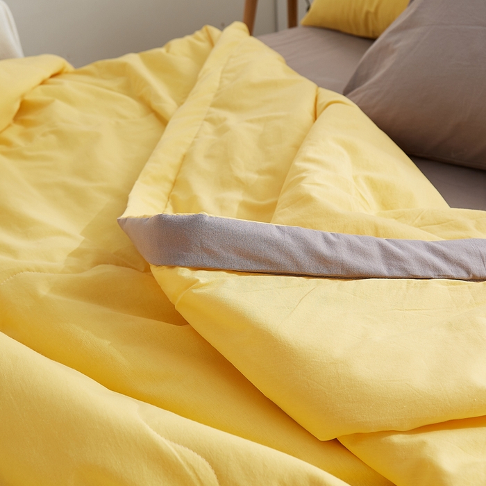 91家纺网 家纺一手货源 找家纺 暖阳 2026新款全棉纯色+拼色棉花夏被夏凉被空调被 柠檬黄