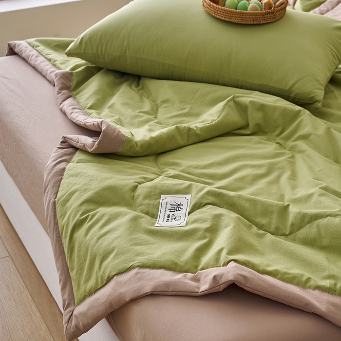 91家纺网 家纺一手货源 找家纺 暖阳 2026新款全棉纯色+拼色棉花夏被夏凉被空调被 草绿拼卡其