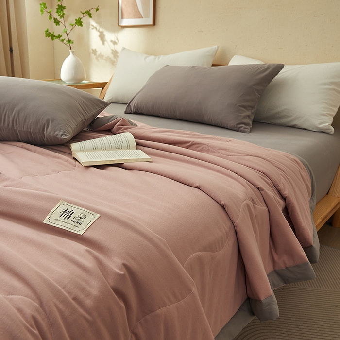 91家纺网 家纺一手货源 找家纺 暖阳 2026新款全棉纯色+拼色棉花夏被夏凉被空调被 藕粉