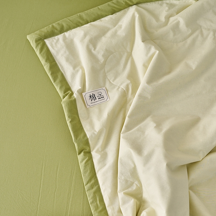 91家纺网 家纺一手货源 找家纺 暖阳 2026新款全棉纯色+拼色棉花夏被夏凉被空调被 米黄拼草绿