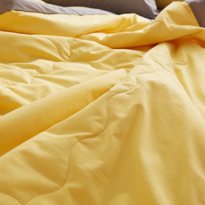 91家纺网 家纺一手货源 找家纺 暖阳 2026新款全棉纯色+拼色棉花夏被夏凉被空调被 柠檬黄