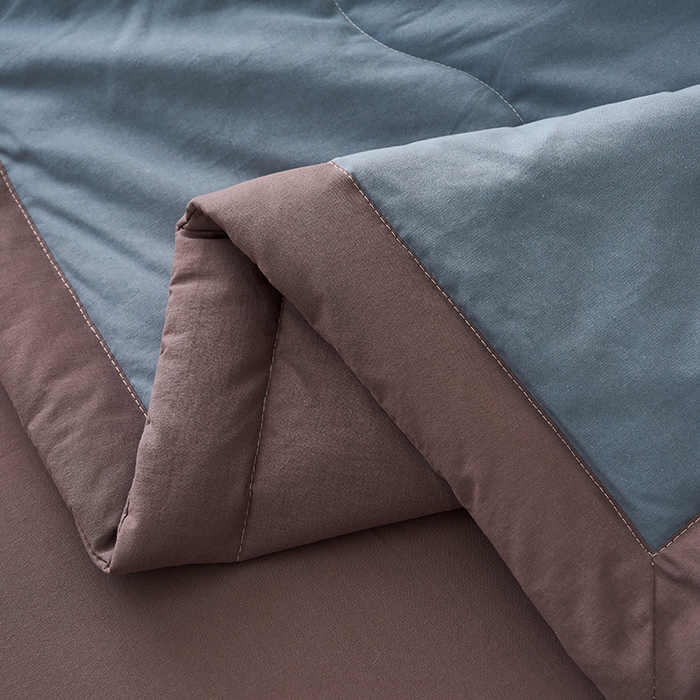 91家纺网 家纺一手货源 找家纺 暖阳 2026新款全棉纯色+拼色棉花夏被夏凉被空调被 蓝拼灰