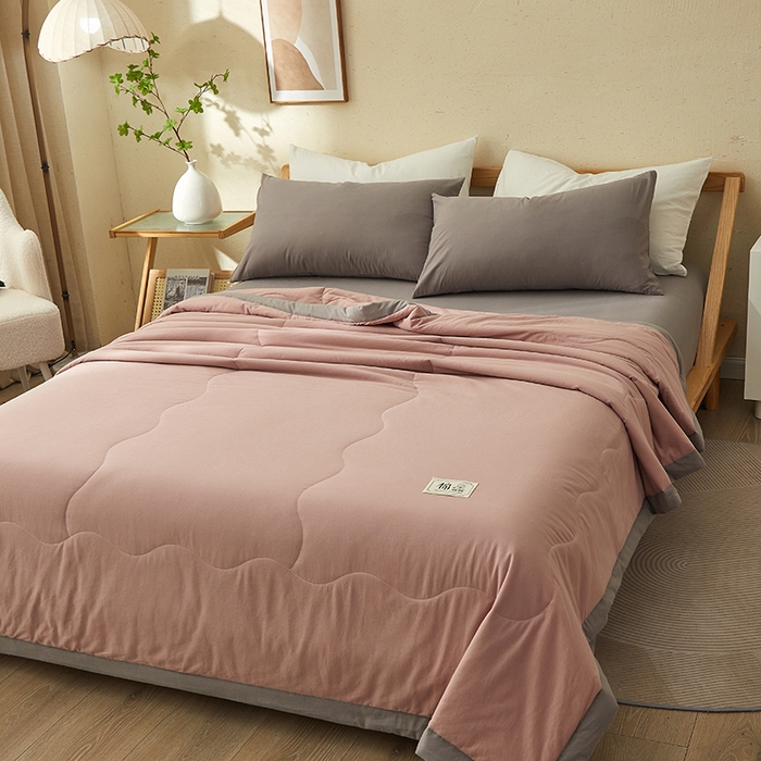 91家纺网 家纺一手货源 找家纺 暖阳 2026新款全棉纯色+拼色棉花夏被夏凉被空调被 藕粉