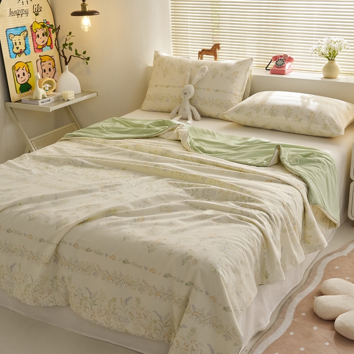 91家纺网 家纺一手货源 找家纺 暖阳 2026新款A全棉B凉感丝夏被夏凉被空调被 小冰皮-仙草