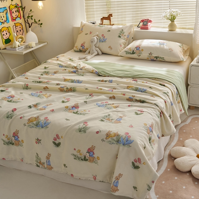 91家纺网 家纺一手货源 找家纺 暖阳 2026新款A全棉B凉感丝夏被夏凉被空调被 小冰皮-花丛兔兔