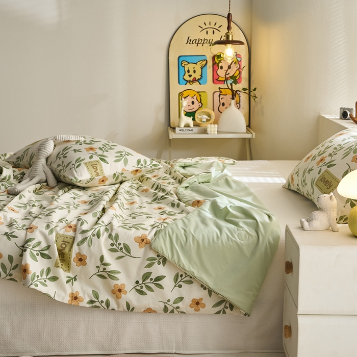 91家纺网 家纺一手货源 找家纺 暖阳 2026新款A全棉B凉感丝夏被夏凉被空调被 小冰皮-薄荷