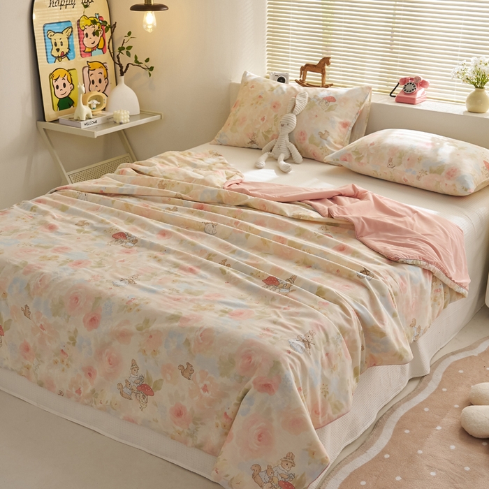 91家纺网 家纺一手货源 找家纺 暖阳 2026新款A全棉B凉感丝夏被夏凉被空调被 小冰皮-春絮