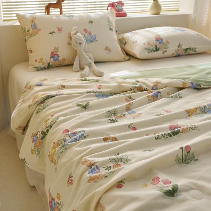 91家纺网 家纺一手货源 找家纺 暖阳 2026新款A全棉B凉感丝夏被夏凉被空调被 小冰皮-花丛兔兔