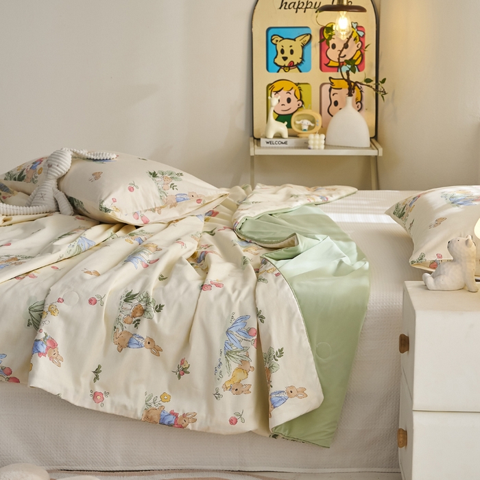 91家纺网 家纺一手货源 找家纺 暖阳 2026新款A全棉B凉感丝夏被夏凉被空调被 小冰皮-花丛兔兔