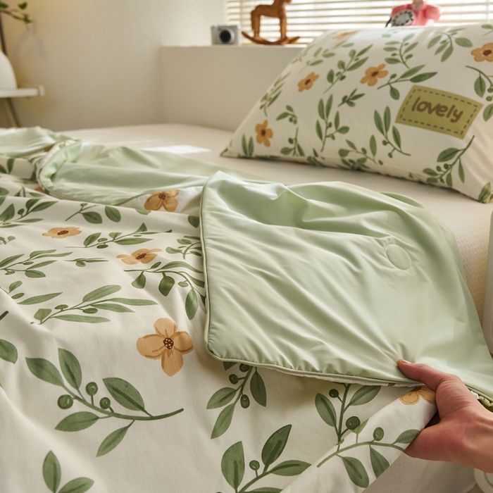 91家纺网 家纺一手货源 找家纺 暖阳 2026新款A全棉B凉感丝夏被夏凉被空调被 小冰皮-薄荷