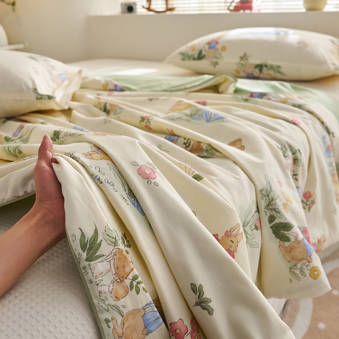 91家纺网 家纺一手货源 找家纺 暖阳 2026新款A全棉B凉感丝夏被夏凉被空调被 小冰皮-花丛兔兔