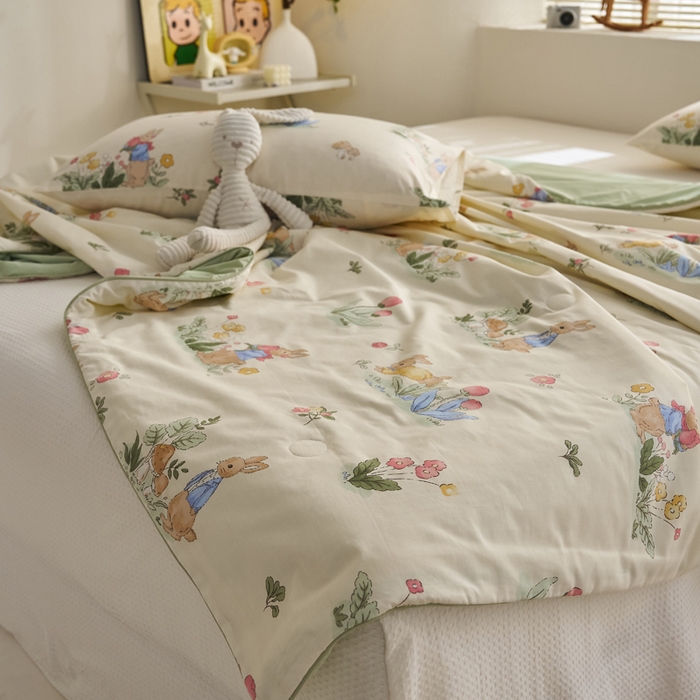 91家纺网 家纺一手货源 找家纺 暖阳 2026新款A全棉B凉感丝夏被夏凉被空调被 小冰皮-花丛兔兔