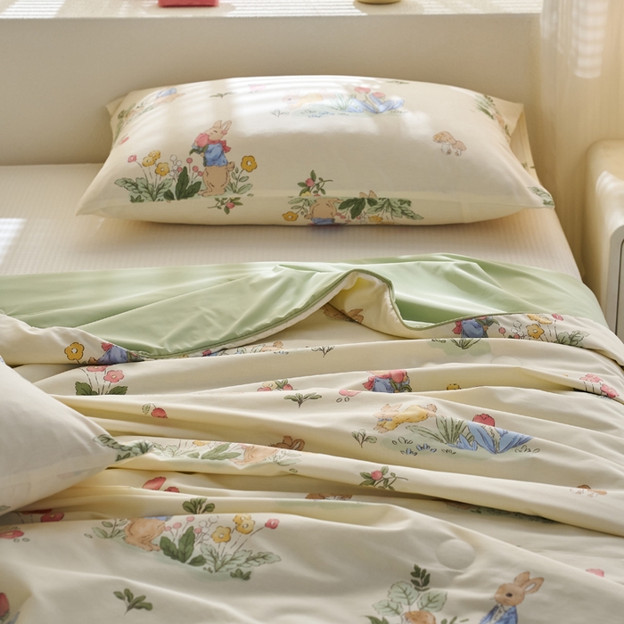 91家纺网 家纺一手货源 找家纺 暖阳 2026新款A全棉B凉感丝夏被夏凉被空调被 小冰皮-花丛兔兔