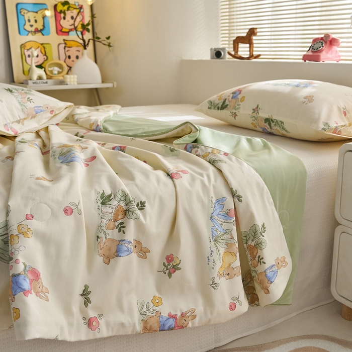 91家纺网 家纺一手货源 找家纺 暖阳 2026新款A全棉B凉感丝夏被夏凉被空调被 小冰皮-花丛兔兔