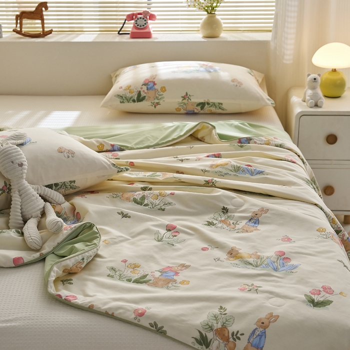 91家纺网 家纺一手货源 找家纺 暖阳 2026新款A全棉B凉感丝夏被夏凉被空调被 小冰皮-花丛兔兔