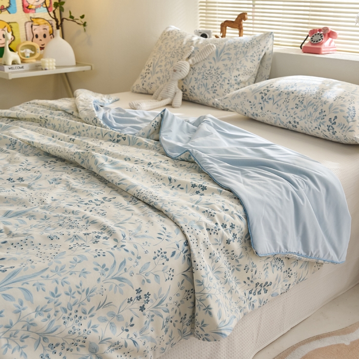 91家纺网 家纺一手货源 找家纺 暖阳 2026新款A全棉B凉感丝夏被夏凉被空调被 小冰皮-兰花